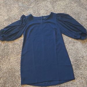 Ann Taylor- Puff Sleeve Overlay Dress- 12P-Blue